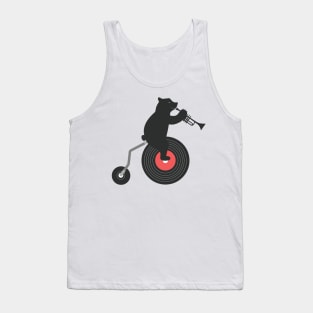 Black Bear with his Trumpet on Penny farthing Bike Tank Top